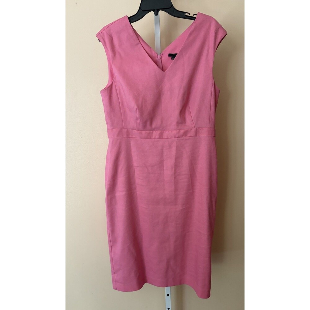 Ann Taylor Linen Blend Pretty In Pink V Neck Sleeveless Shift Tank Dress 12